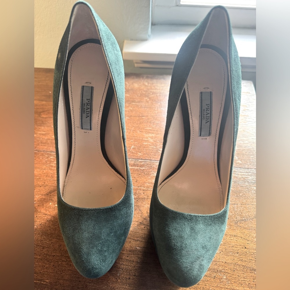 Prada Camoscio Basic Suede Calzature Donna Bottiglia Platform Pump - Size 8